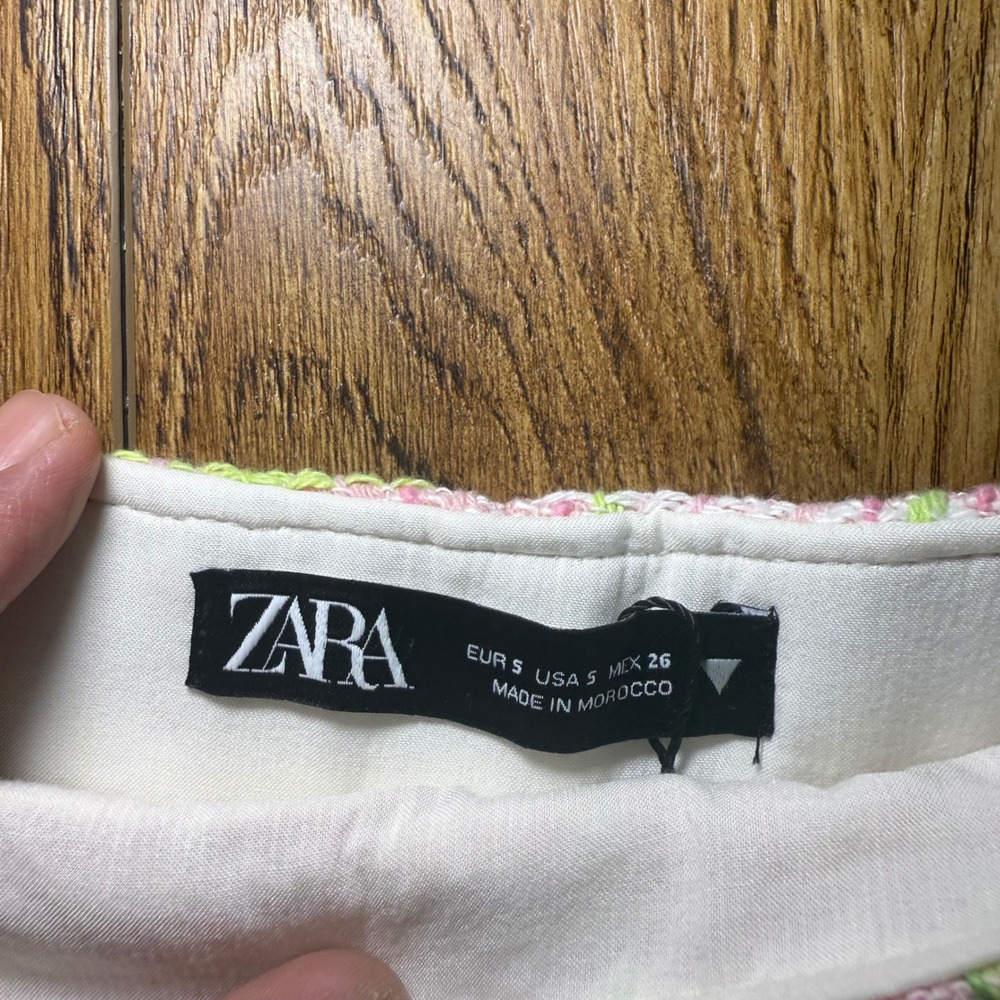 ZARA Tweed Pink Green Plaid‎ Mini Skort Skirt Womens S Barbiecore  preppy shorts - Picture 3 of 11